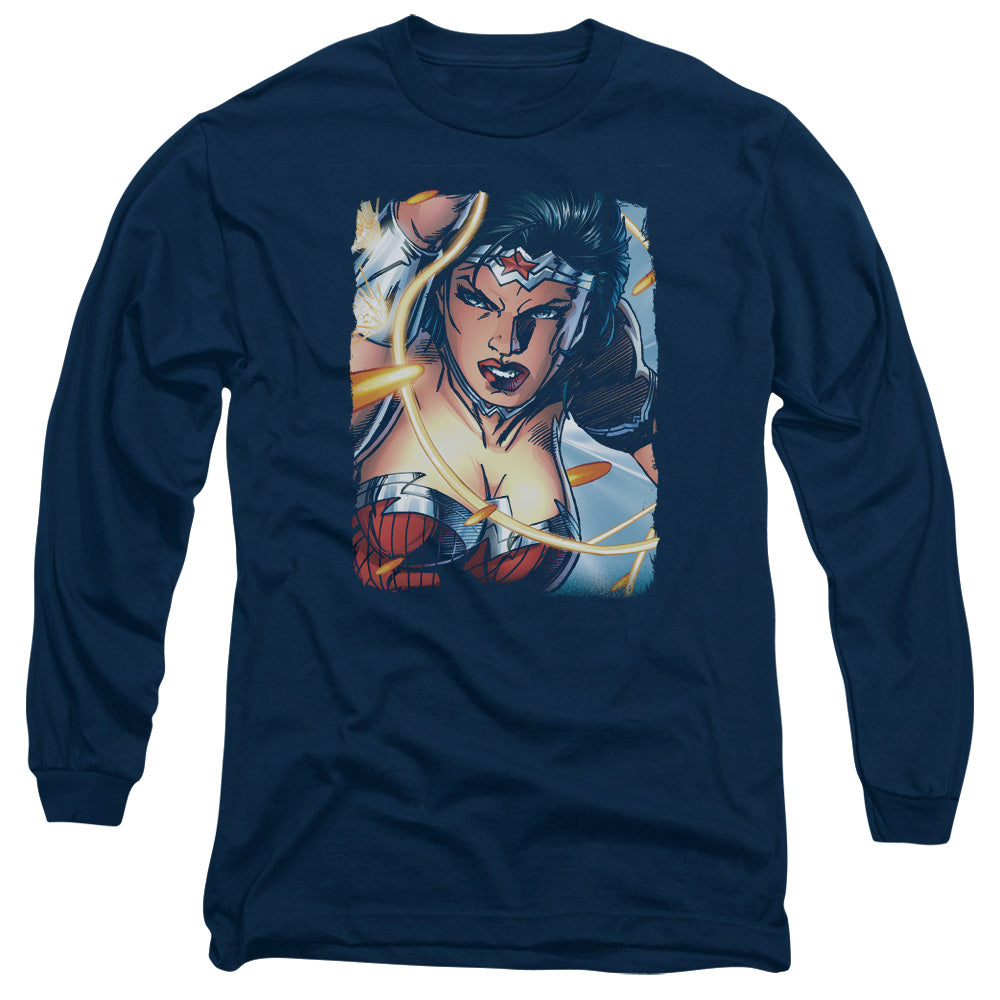 Justice League Scowl Mens Long Sleeve Shirt Navy Blue Blue Officially Licensed
