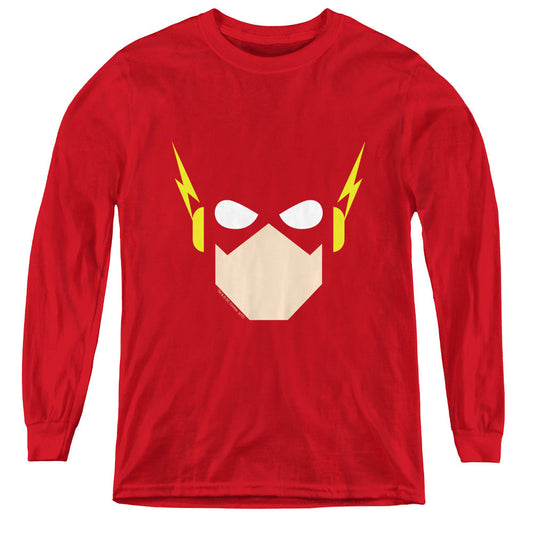 Justice League Flash Head Long Sleeve Kids Youth T Shirt Red Officially Licensed