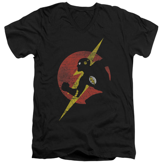 Justice League Flash Symbol Knockout Mens Slim Fit V-Neck T Shirt Black Officially Licensed