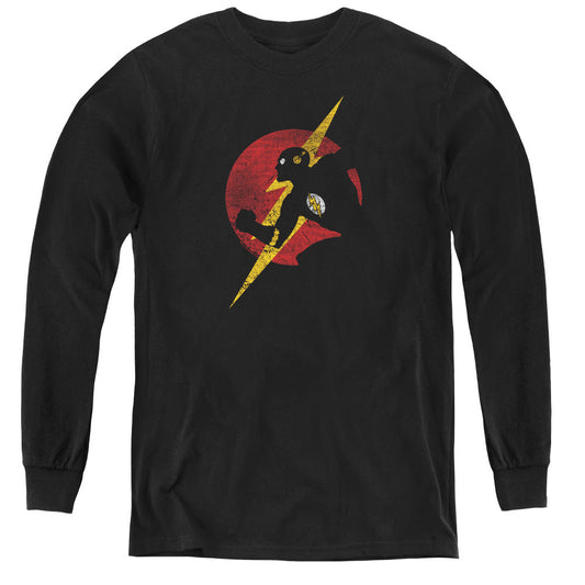 Justice League Flash Symbol Knockout Long Sleeve Kids Youth T Shirt Black Officially Licensed