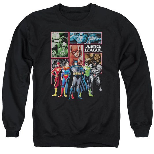 Justice League New Justice League Panels Mens Crewneck Sweatshirt Black Officially Licensed