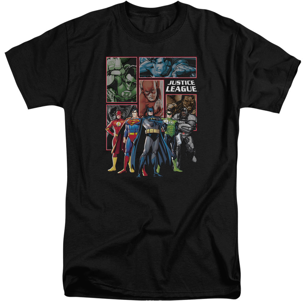 Justice League New Justice League Panels Mens Tall T Shirt Black Officially Licensed
