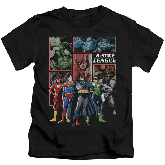 Justice League New Justice League Panels Juvenile Kids Youth T Shirt Black Officially Licensed