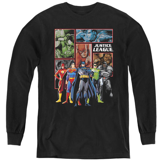 Justice League New Justice League Panels Long Sleeve Kids Youth T Shirt Black Officially Licensed