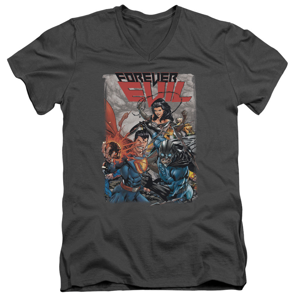 Justice League Crime Syndicate Mens Slim Fit V-Neck T Shirt Charcoal Officially Licensed