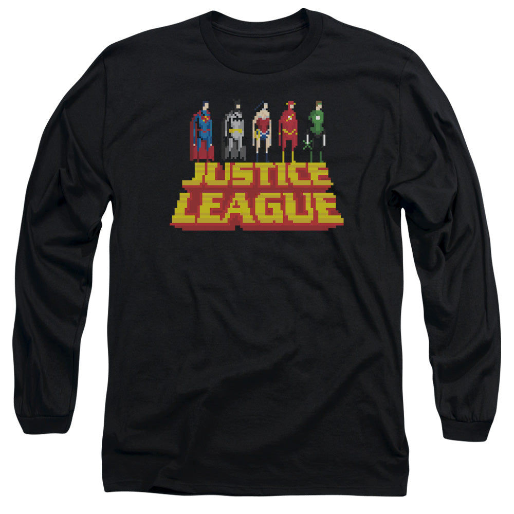 Justice League Standing Above Mens Long Sleeve Shirt Black Officially Licensed