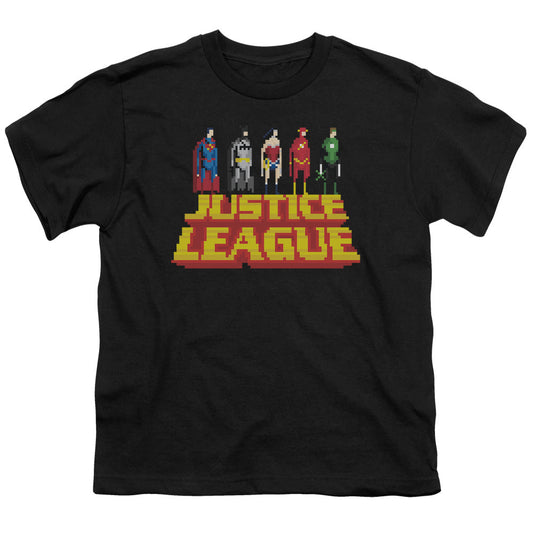 Justice League Standing Above Kids Youth T Shirt Black Officially Licensed