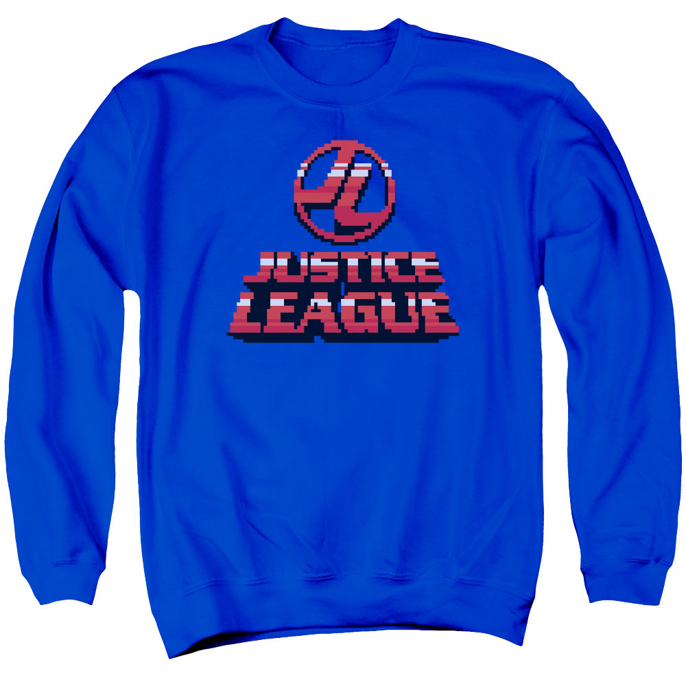Justice League 8 Bit Justice League Mens Crewneck Sweatshirt Royal Blue Officially Licensed