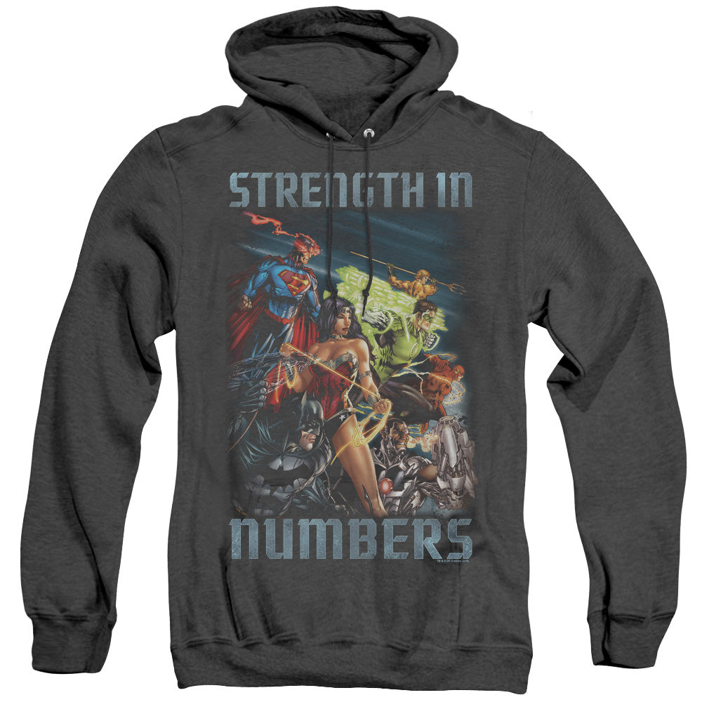 Justice League Strength in Number Heather Mens Hoodie Black Officially Licensed