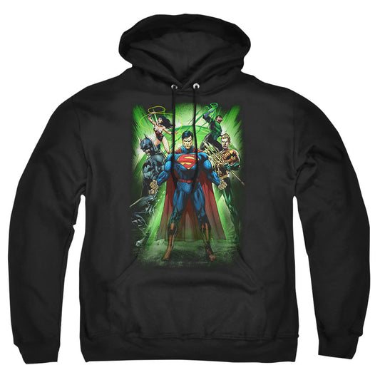 Justice League Of America Power Burst Mens Hoodie Black Officially Licensed
