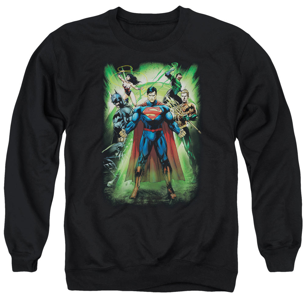 Justice League Of America Power Burst Mens Crewneck Sweatshirt Black Officially Licensed
