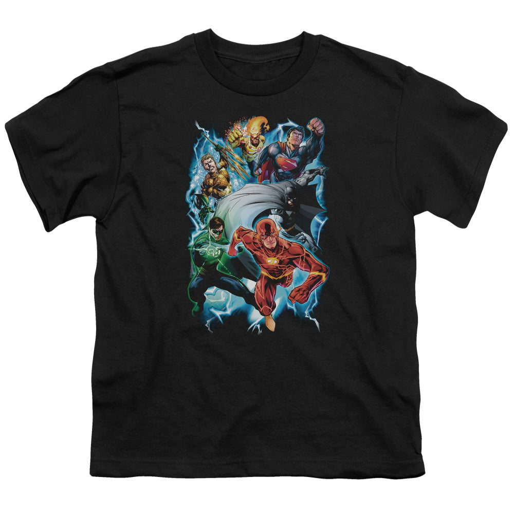 Justice League Electric Team Kids Youth T Shirt Black Officially Licensed