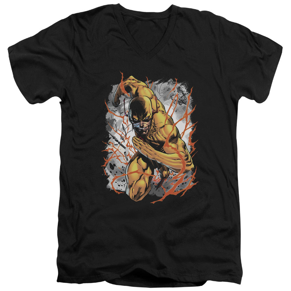 Justice League Reversed Mens Slim Fit V-Neck T Shirt Black Officially Licensed