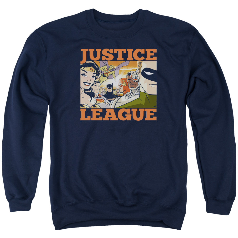 Justice League New Dawn Group Mens Crewneck Sweatshirt Navy Blue Blue Officially Licensed