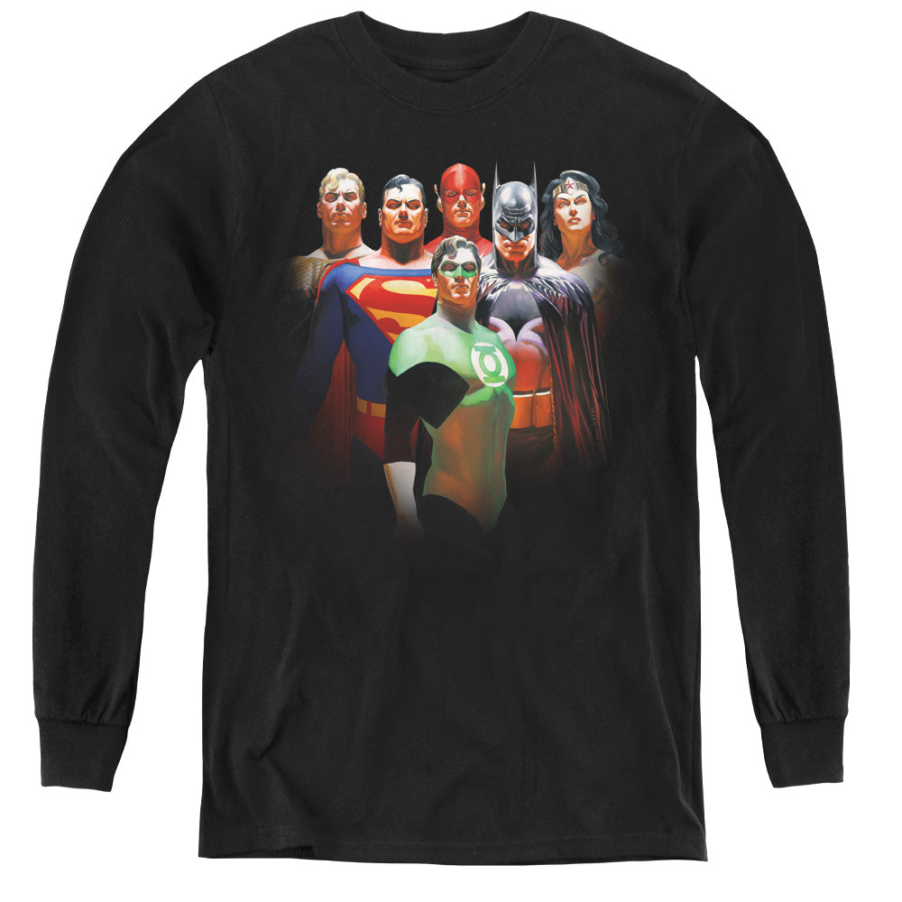Justice League Roll Call Long Sleeve Kids Youth T Shirt Black Officially Licensed
