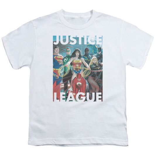 Justice League Hall of Justice Kids Youth T Shirt White Officially Licensed