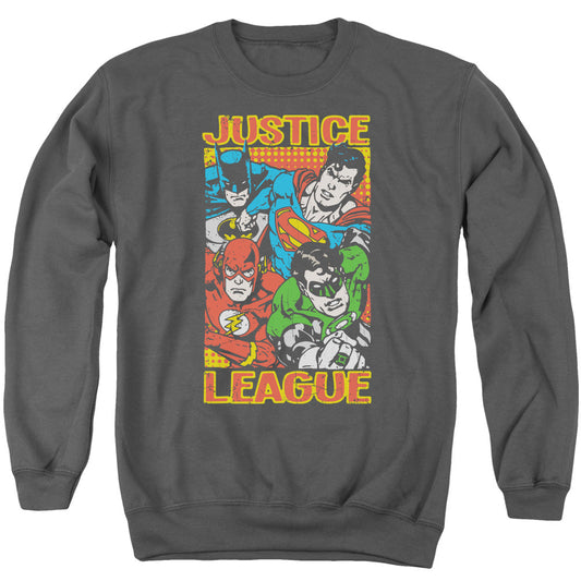 Justice League Of America Hero Mashup Mens Crewneck Sweatshirt Charcoal Officially Licensed