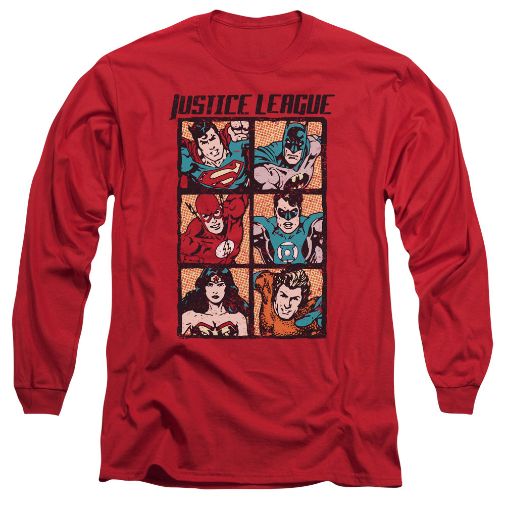 Justice League Rough Panels Mens Long Sleeve Shirt Red Officially Licensed