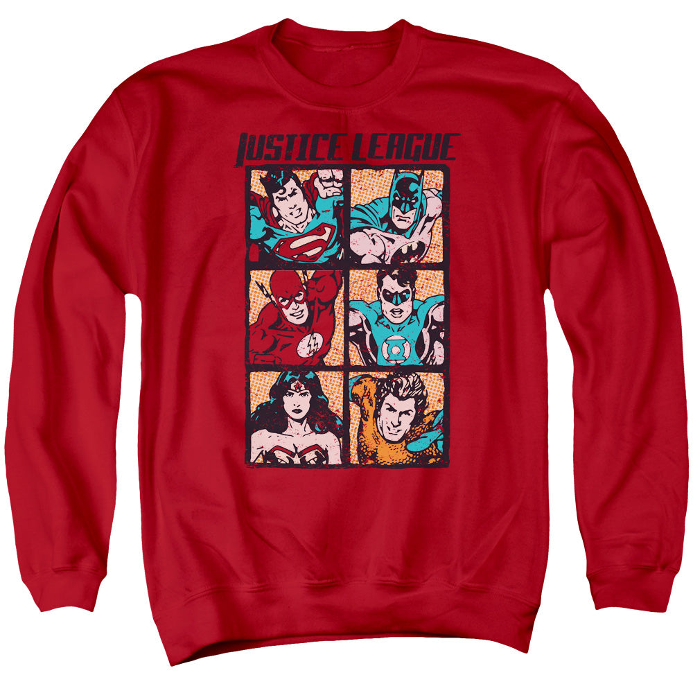Justice League Rough Panels Mens Crewneck Sweatshirt Red Officially Licensed