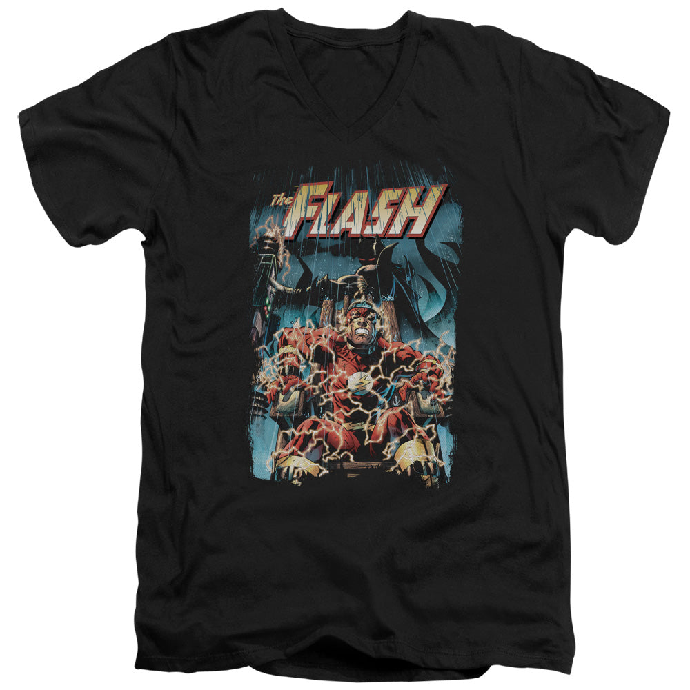Justice League Electric Chair Mens Slim Fit V-Neck T Shirt Black Officially Licensed
