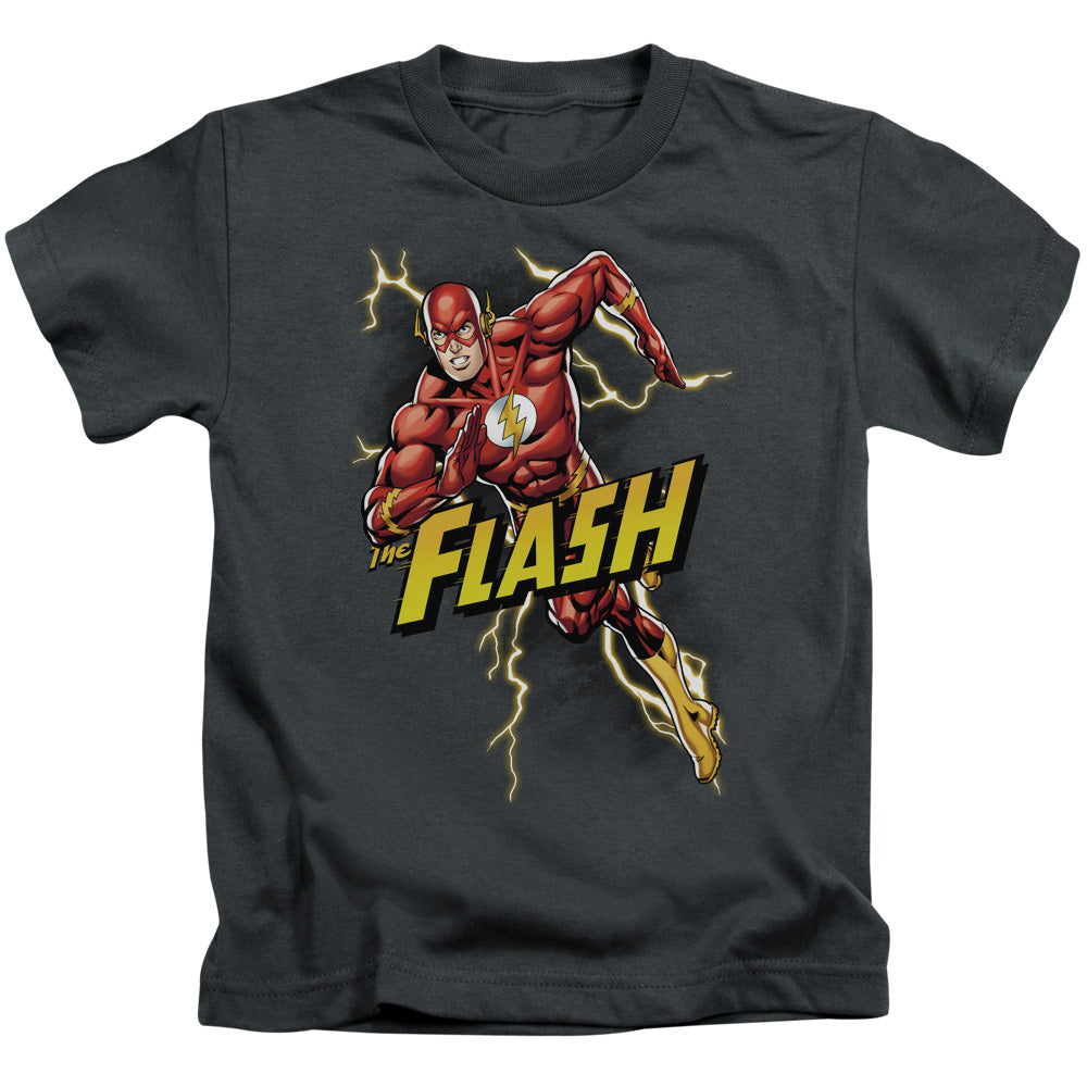 Justice League Bolt Run Juvenile Kids Youth T Shirt Charcoal Officially Licensed