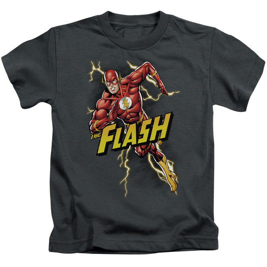 Justice League Bolt Run Juvenile Kids Youth T Shirt Charcoal Officially Licensed