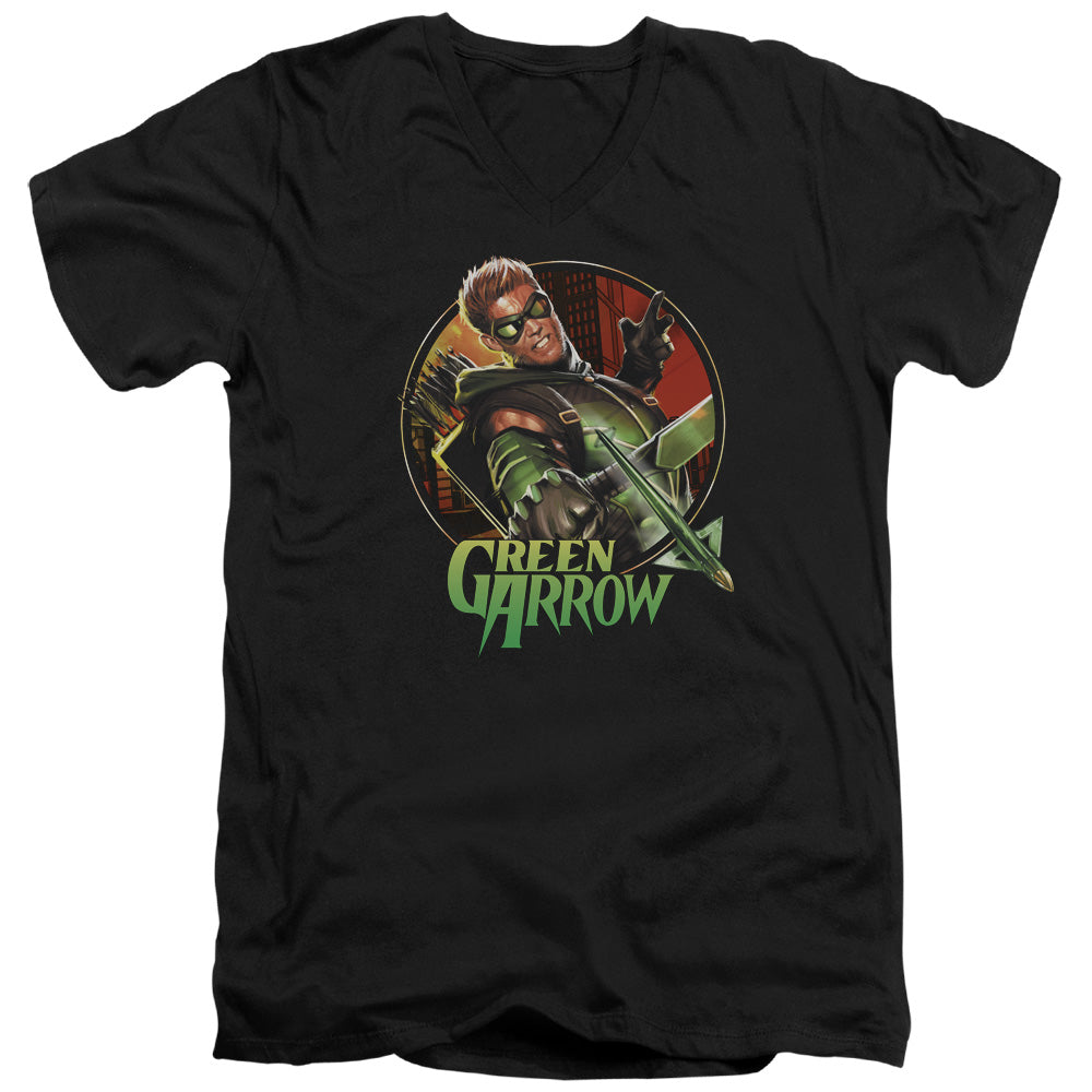 Justice League Sunset Archer Mens Slim Fit V-Neck T Shirt Black Officially Licensed