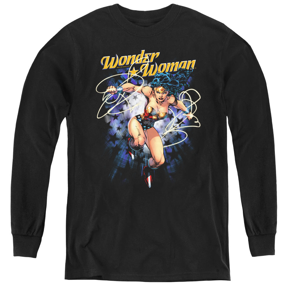 Justice League Starburst Long Sleeve Kids Youth T Shirt Black Officially Licensed