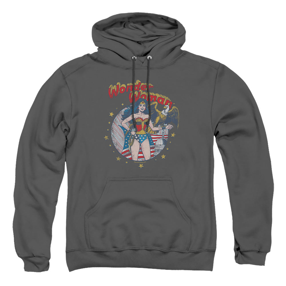 Justice League Of America At Your Service Mens Hoodie Charcoal Officially Licensed