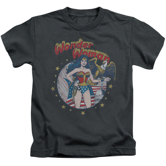 Justice League at Your Service Juvenile Kids Youth T Shirt Charcoal Officially Licensed