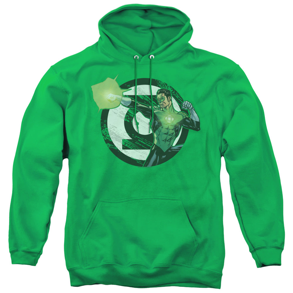 Justice League Blasting Logo Mens Hoodie Kelly Green Officially Licensed
