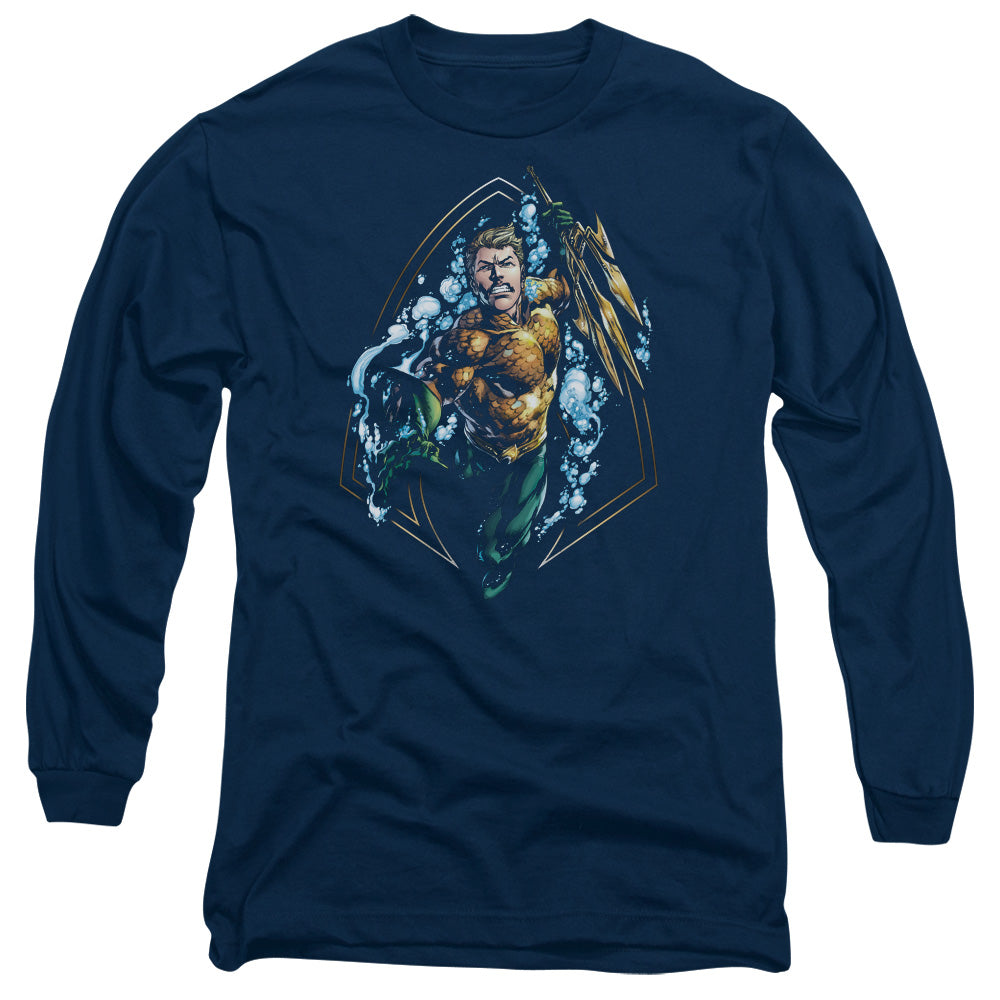 Justice League Thrashing Mens Long Sleeve Shirt Navy Blue Blue Officially Licensed