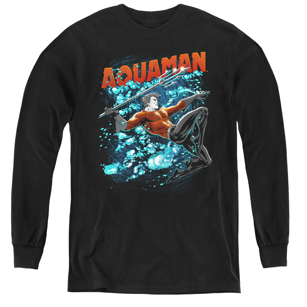 Justice League Aqua Bubbles Long Sleeve Kids Youth T Shirt Black Officially Licensed