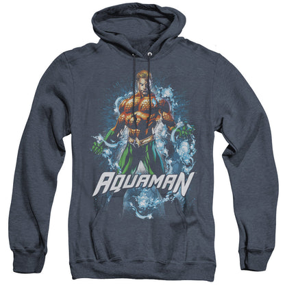 Justice League Of America Water Powers Mens Heather Hoodie Navy Officially Licensed