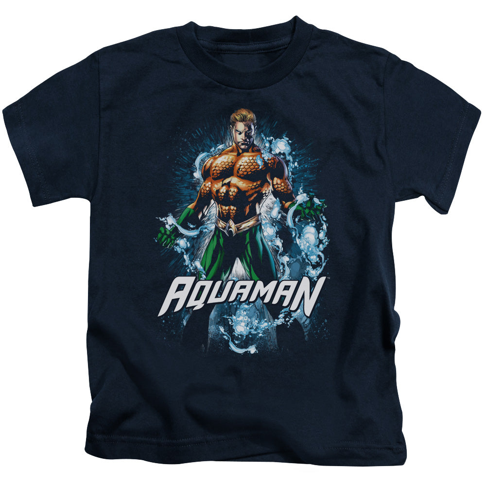 Justice League Water Powers Juvenile Kids Youth T Shirt Navy Blue Blue Officially Licensed