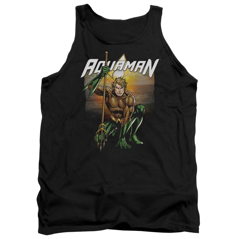 Justice League Assemble Beach Sunset Mens Tank Top Shirt Black Officially Licensed
