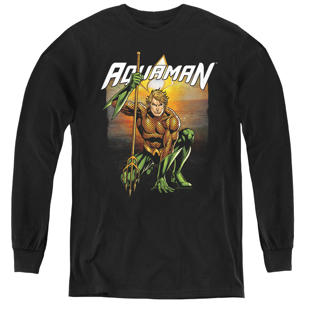 Justice League Beach Sunset Long Sleeve Kids Youth T Shirt Black Officially Licensed