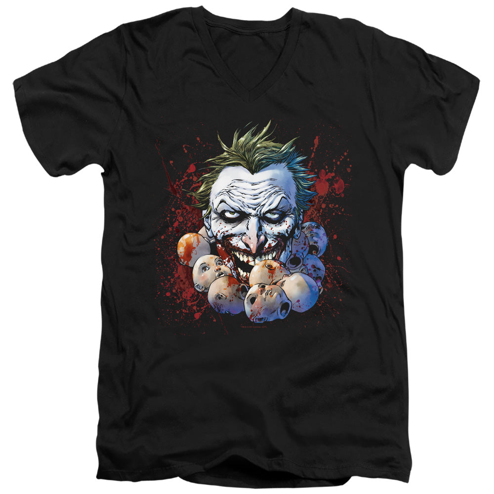 Justice League Doll Heads Mens Slim Fit V-Neck T Shirt Black Officially Licensed