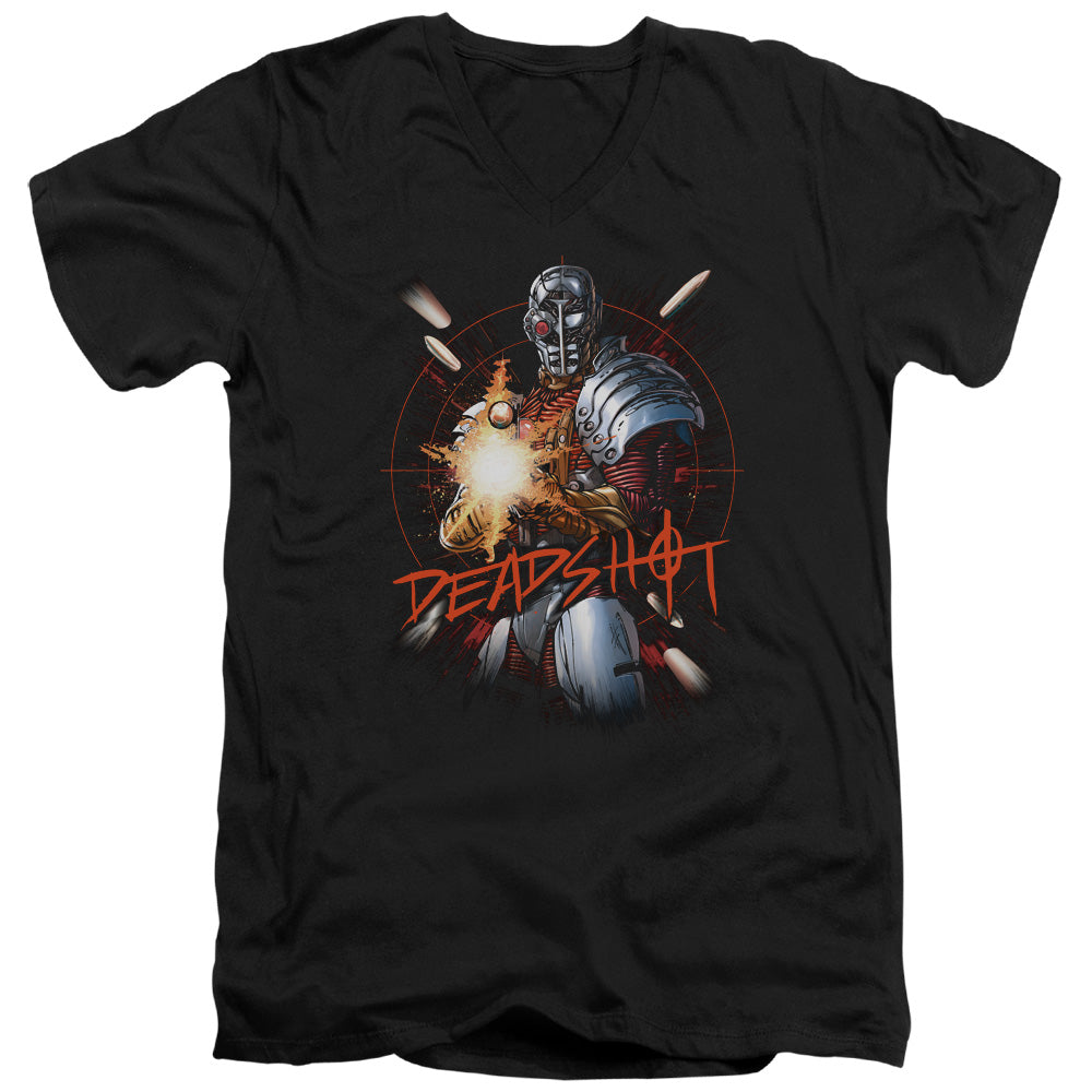 Justice League Deadshot Mens Slim Fit V-Neck T Shirt Black Officially Licensed