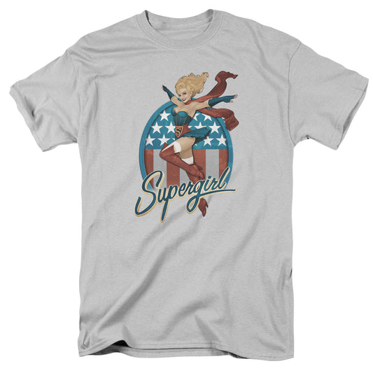 Justice League Supergirl Bombshell Mens T Shirt Silver Officially Licensed