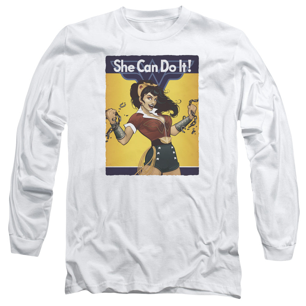 Jla Wonder Bombshell Mens Long Sleeve Shirt White Officially Licensed
