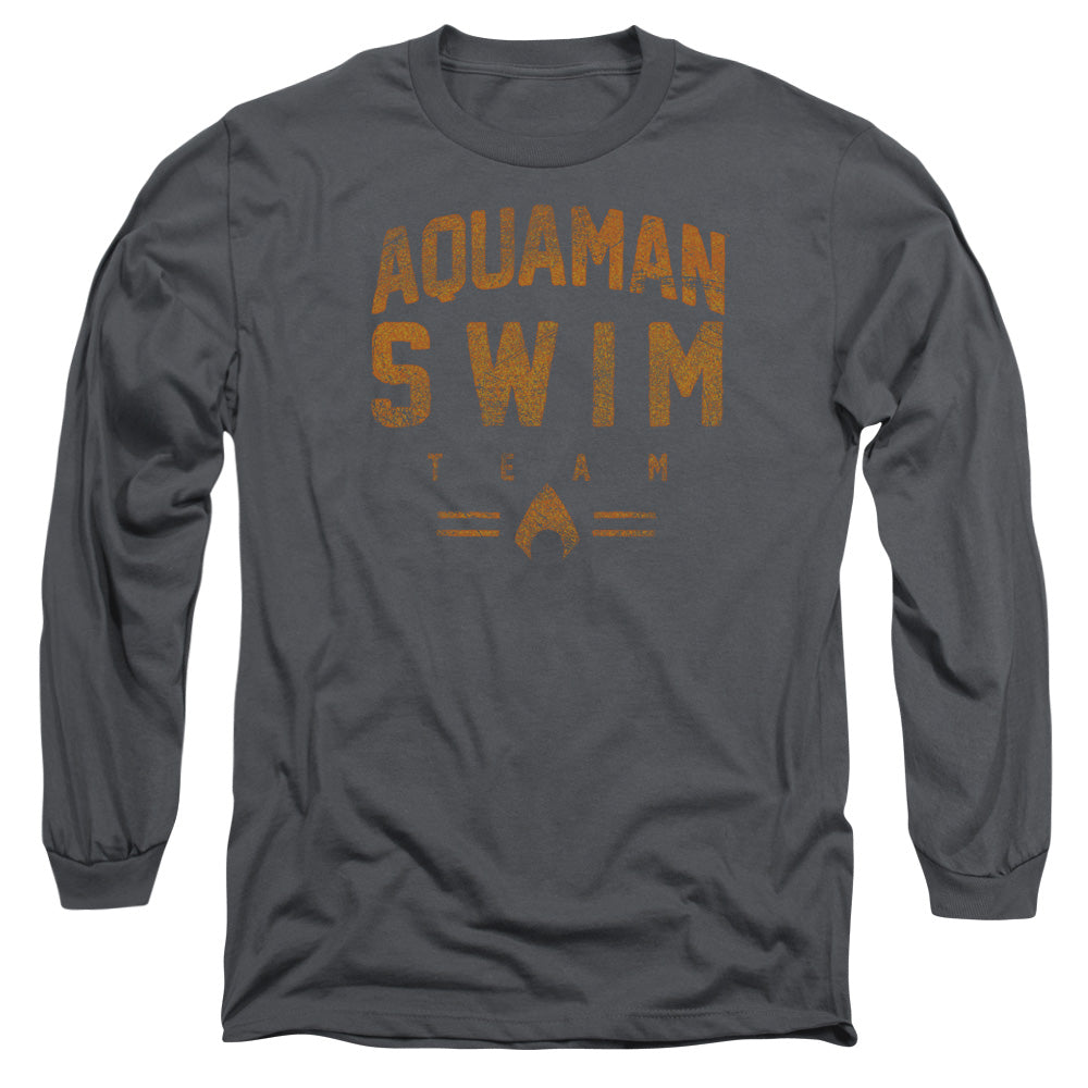 Justice League Swin Team Mens Long Sleeve Shirt Charcoal Officially Licensed