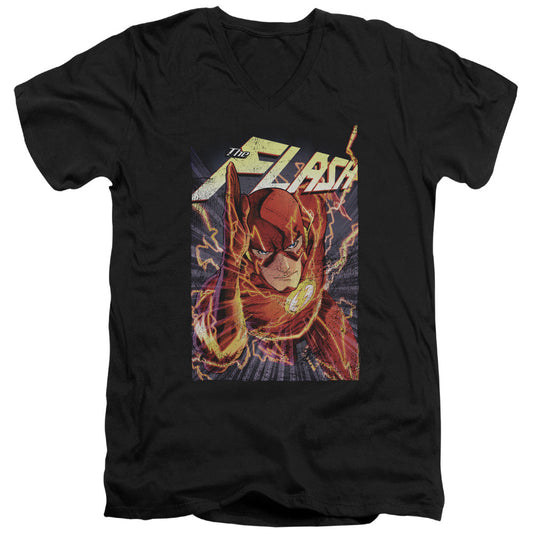 Justice League Flash One Mens Slim Fit V-Neck T Shirt Black Officially Licensed