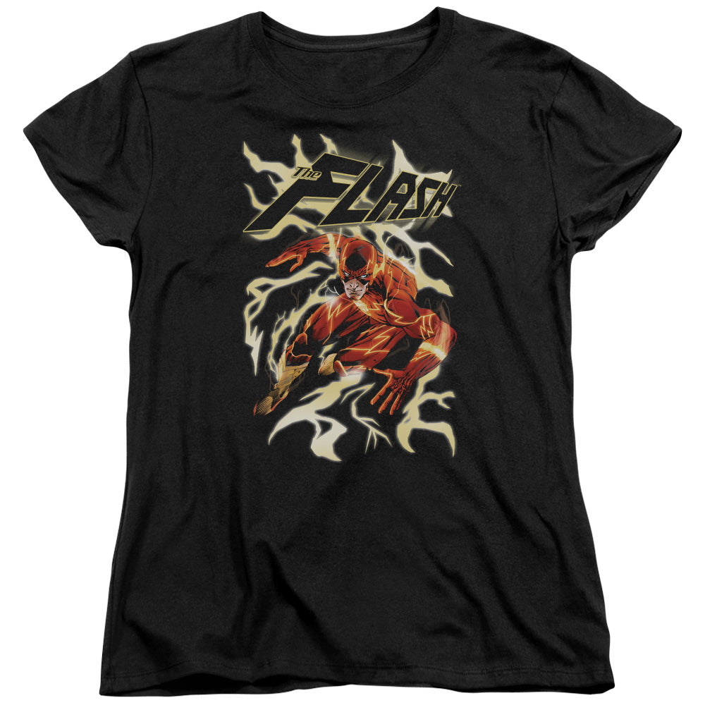 Justice League Electric Run Womens T Shirt Black Officially Licensed