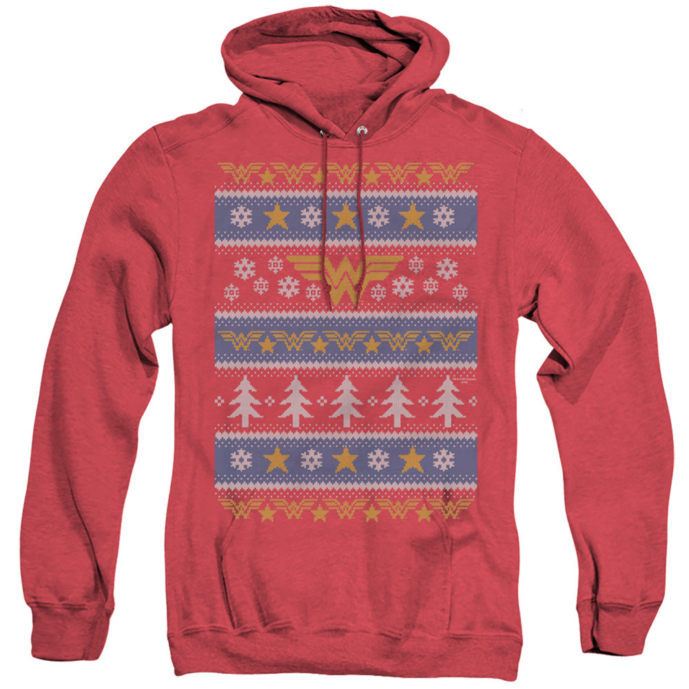 Dc Wonder Woman Wonder Woman Christmas Sweater 
 
 Heather Mens Hoodie Red Officially Licensed