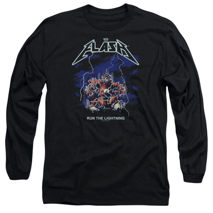 Dc Flash Run The Lightning Mens Long Sleeve Shirt Black Officially Licensed Officially Licensed