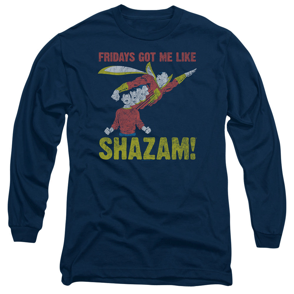 Justice League Fridays Got Me Like Mens Long Sleeve Shirt Navy Blue Blue Officially Licensed