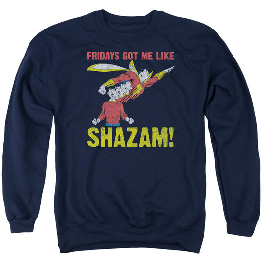 Justice League Of America Fridays Got Me Like Mens Crewneck Sweatshirt Navy Officially Licensed