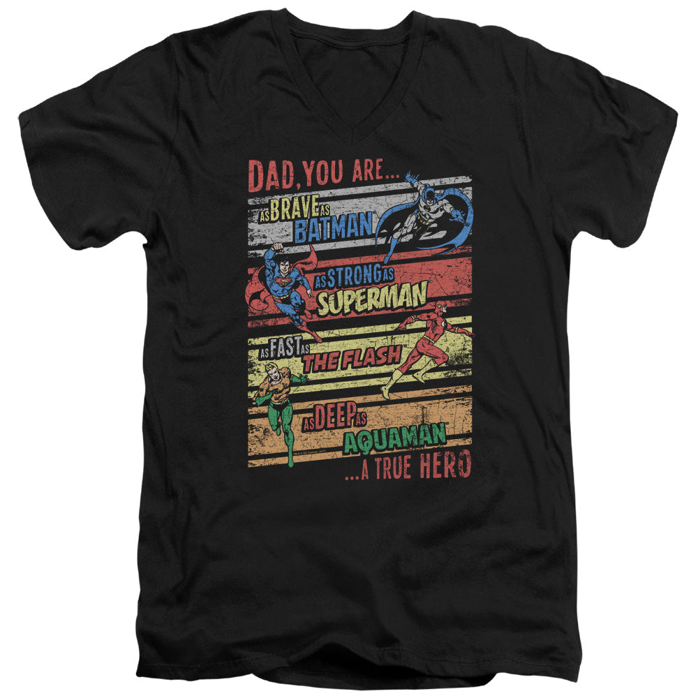 Justice League a True Hero Mens Slim Fit V-Neck T Shirt Black Officially Licensed