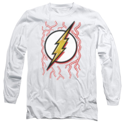 Dc Flash Airbrush Bolt Mens Long Sleeve Shirt White Officially Licensed Officially Licensed